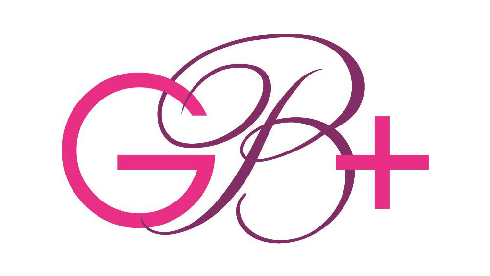 Pink and purple GB+ logo representing GB Plus eyewear brand, available at Hometown Eyecare - Hometown Eyecare