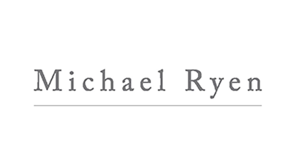 Gray Michael Ryen logo representing contemporary eyewear for men with modern style - Hometown Eyecare