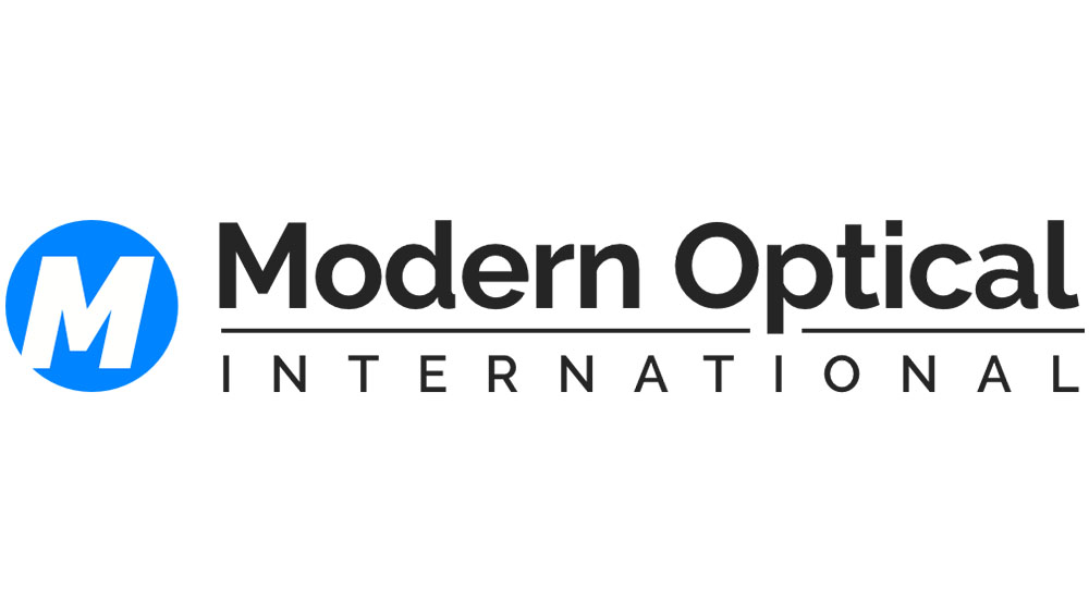 Modern Optical International logo with blue and black text representing affordable, stylish eyewear collections - Hometown Eyecare