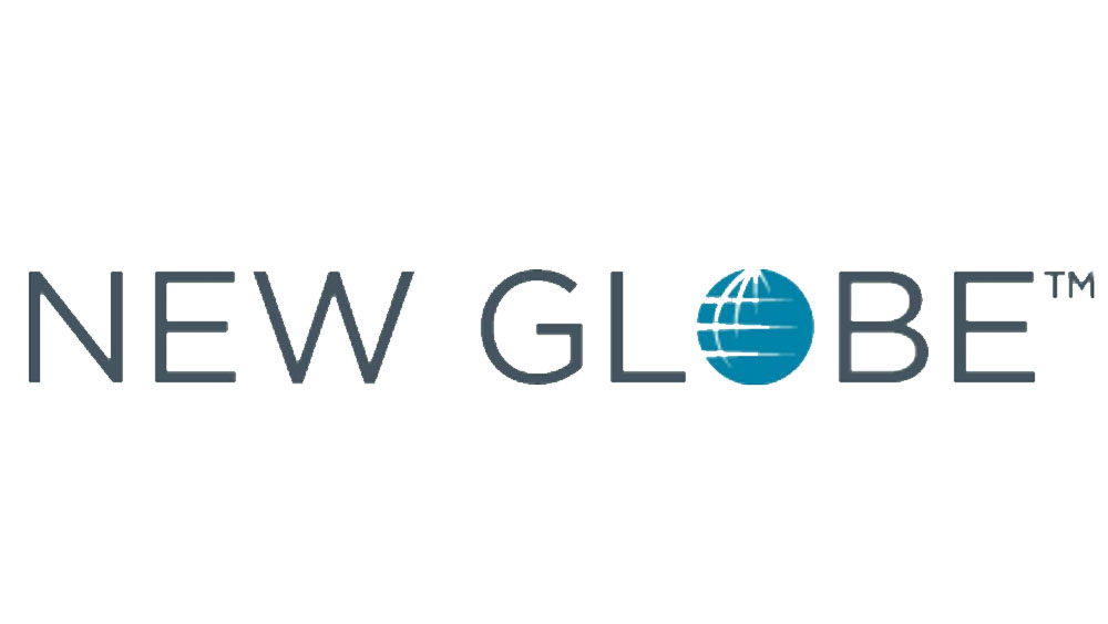 New Globe logo featuring blue and gray modern typography with globe icon, representing stylish and global eyewear designs - Hometown Eyecare
